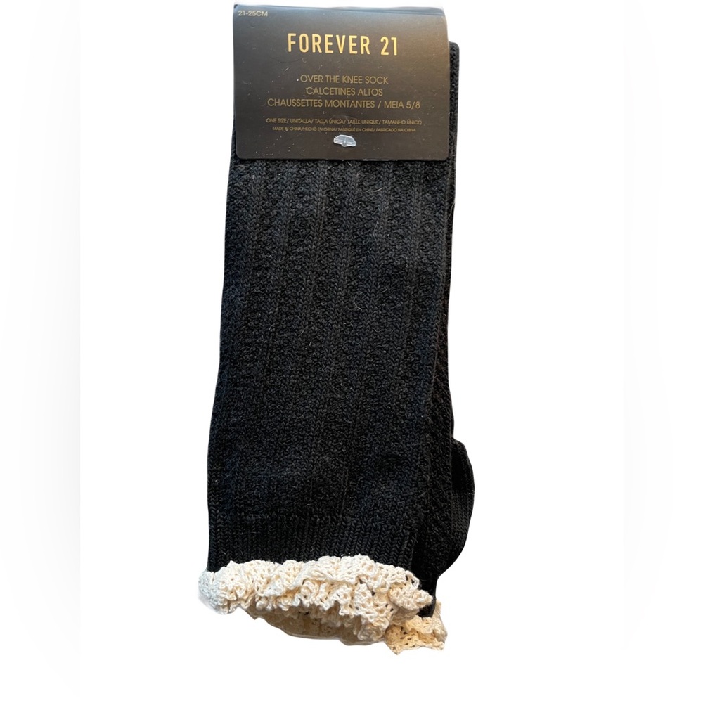 ❤️ FOREVER 21 OVER THE KNEE. BOOTS BLACK RUFFLE SOCKS NEW